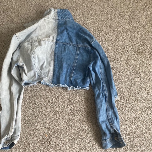 Shein Women’s Two Color Half and Half Distressed Long Sleeve Denim Jacket Size S - Picture 8 of 14